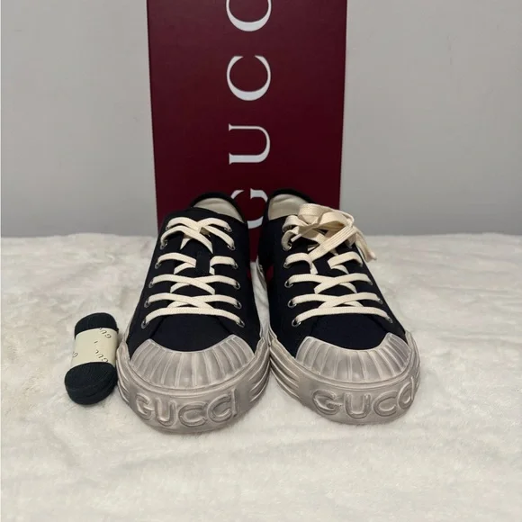 Gucci Black Canvas Sneakers with Red and Green Accents